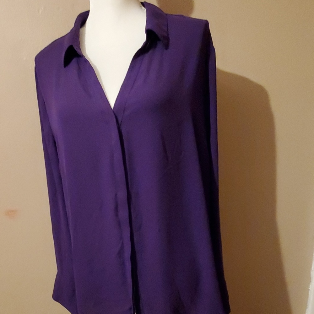 Worthington deep purple long sleeve blouse